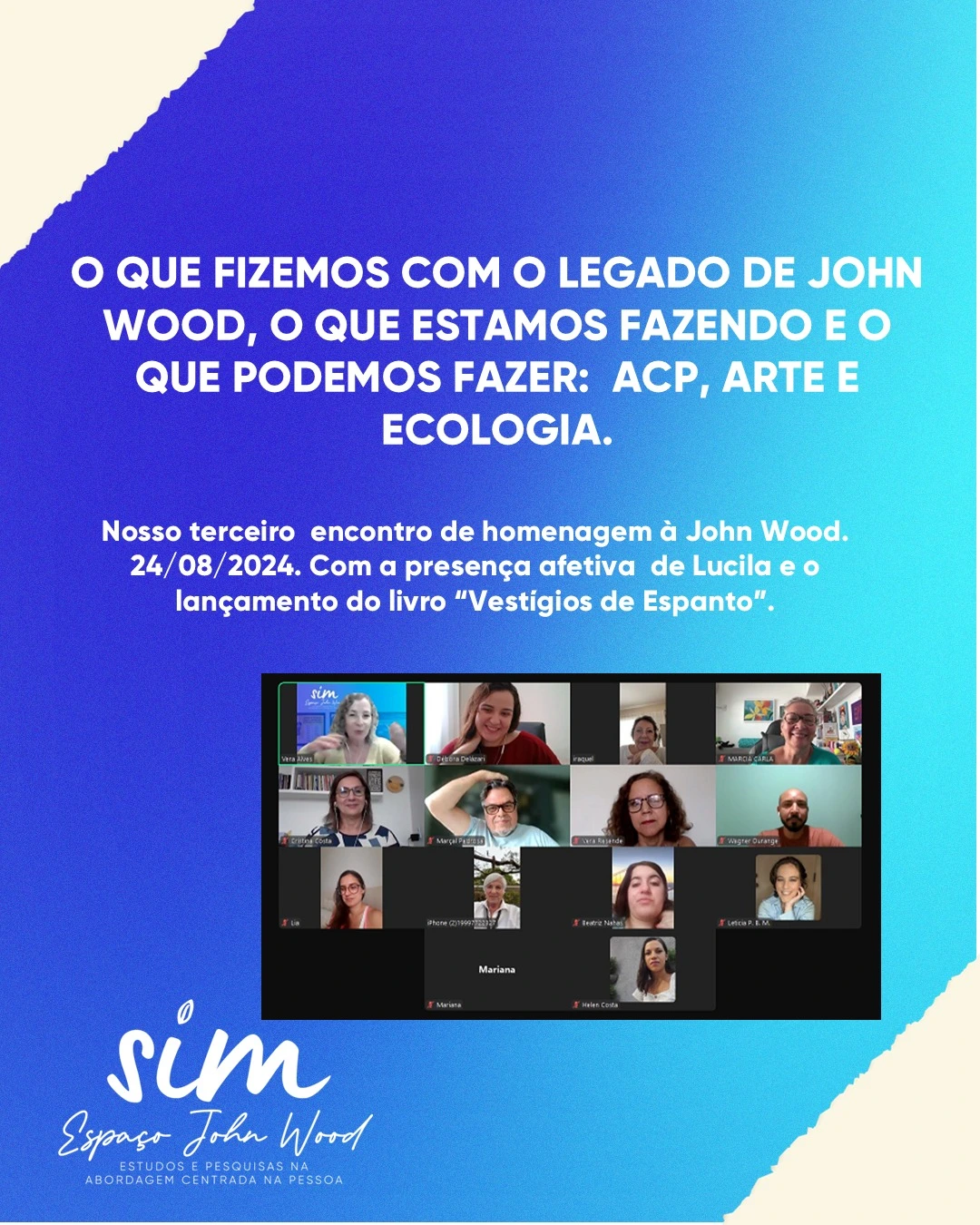 O que fizemos com o legado de John Wood, o que estamos fazendo e o que podemos fazer: ACP, arte e ecologia 31/08/2024